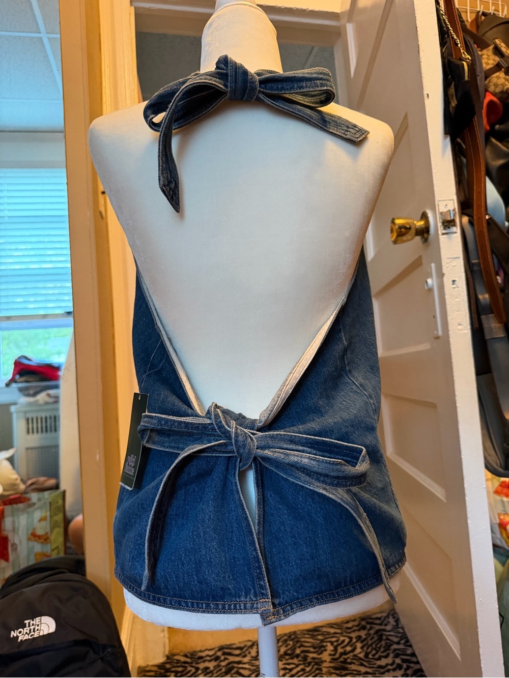Denim Button-Front Vest in Medium Blue - Picture 3 of 9